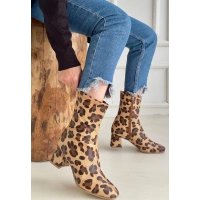 Birta Leopar Cilt Streç Topuklu Bot