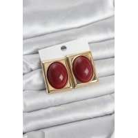 Bordo Kare Model Vintage Gold Renk Kadın Küpe