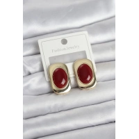 Bordo Renk Kare Model Vintage Kadın Küpe