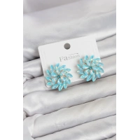 Buz Mavisi Renk Kristal Taşlı Çiçek Model Kadın Küpe