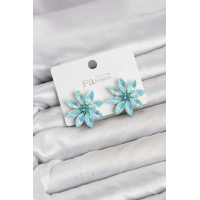Buz Mavisi Renk Kristal Taşlı Lotus Çiçek Model Kadın Küpe