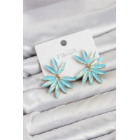 Buz Mavisi Renk Kristal Taşlı Lotus Model Kadın Küpe