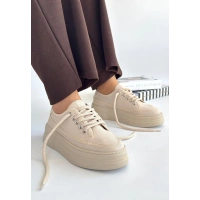 Carin Bej Keten Bağcıklı Spor Ayakkabı