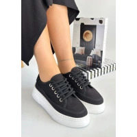 Carin Siyah Keten Bağcıklı Spor Ayakkabı