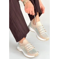 Ceas Bej Triko Bağcıklı Spor Ayakkabı