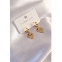 Çelik Gold Renk Kalp Model Kelebek Detay Kadın Küpe