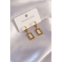 Çelik Gold Renk Kare Kadın Küpe