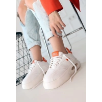 Chris Beyaz Cilt Turuncu Detaylı Bağcıklı Spor Ayakkabı