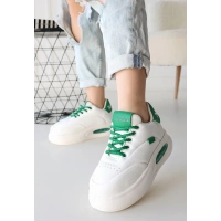 Chris Beyaz Cilt Yeşil Detaylı Bağcıklı Spor Ayakkabı