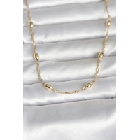 CM 14K Gold Renk Burgu Zincirli Damla Topçuk Model 45 cm Kadın Kolye