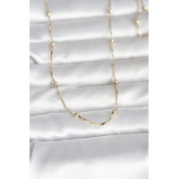 CM 14K Gold Renk Kesme Çubuk Zincir Topçuklu Model 60 cm Kadın Kolye