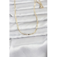 CM 14K Gold Renk Lazerli Yassı Model Zincirli 60 cm Kadın Kolye