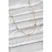 CM 14K Gold Renk Pirinç Top Zincirli 60 cm Kadın Kolye