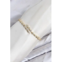 CM Damla Model Zirkon Taşlı VIP Seri Gold Renk Pirinç Kadın Bileklik