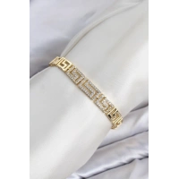 CM Labirent Model Zirkon Taşlı VIP Seri Gold Renk Pirinç Kadın Bileklik