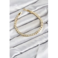 CM Şerit Model Zirkon Taşlı VIP Seri Gold Renk Pirinç Kadın Bileklik