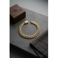 Cuban Zincir Model Zirkon Taşlı Gold Renk Erkek Bileklik
