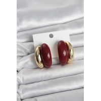 Damla Model Bordo Vintage Gold Renk Kadın Küpe
