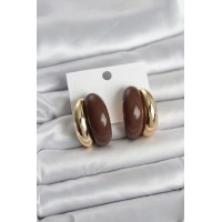 Damla Model Kahverengi Vintage Gold Renk Kadın Küpe