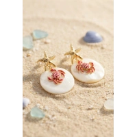 Deniz Yıldızı ve Yengeç Figürlü Sedef Görünümlü Sallantılı Küpe