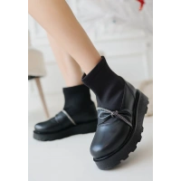 Dewn Siyah Cilt Topuklu Bot