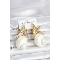 Doğal Deniz Kabuğu ve Gold Renk Yıldız Model Kadın Küpe