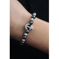 Doğal Taş Çapa Model Gümüş Ve Füme Renk Asansörlü Erkek Bileklik