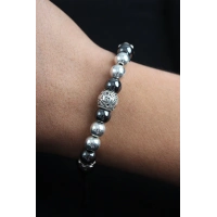 Doğal Taş Family Model Gümüş Ve Füme Renk Asansörlü Erkek Bileklik