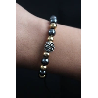 Doğal Taş Sarmal Model Gold Ve Füme Renk Asansörlü Erkek Bileklik