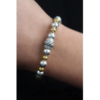 Doğal Taş Sarmal Model Gold Ve Gümüş Renk Asansörlü Erkek Bileklik