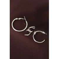 Düğüm Model Gümüş Renk Metal Çoklu Halka Küpe