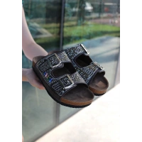 Edaj Kahverengi Nubuk Boncuk İşlemeli Terlik