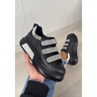 Elika Siyah Cilt Simli Cırt Cırtlı Spor Ayakkabı