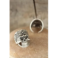 Eskitme Gümüş Renk Kuru Kafalı Erkek Ayarlamalı Yüzük