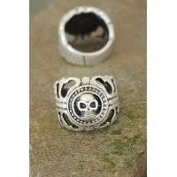 Eskitme Gümüş Renk Metal Kuru Kafa Tasarım Ayarlamalı Erkek Yüzük