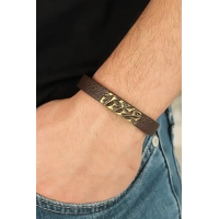 Eskitme Metal Şık Aksesuarlı Kahverengi Deri Erkek Bileklik