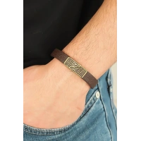 Eskitme Metal Zebra Aksesuarlı Kahverengi Deri Erkek Bileklik