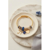 Fiyonk Charmlı Mavi Renk Gold Bileklik