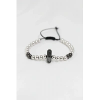 Füme Gümüş Renk Çelik Zirkon Objeli Asansörlü Bileklik