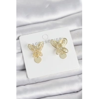 Füsun Küpesi Model Gold Renk Kelebek Model Pirinç Kadın Küpe