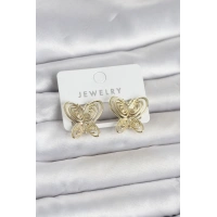 Füsun Küpesi Model Gold Renk Kelebek Model Pirinç Kadın Küpe