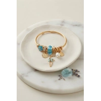 Geyik Model Gold Renk Mavi Charmlı Bileklik