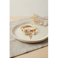 Geyik Model Gold Renk Pembe Charmlı Bileklik