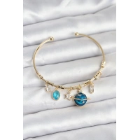 Gezegen Charmlı Gold Renk Pirinç Kadın Bileklik