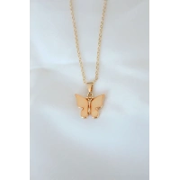 Gold Kaplama Sarı Renk Sedefli Kelebek Kolye