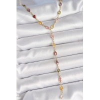 Gold Karışık Renk Zirkon Taşlı Y Pirinç Kolye