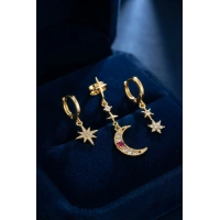 Gold Renk 3 lü Ay ve Yıldız Model Küpe