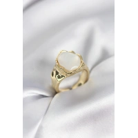 Gold Renk Beyaz Taşlı Vintage Kadın Yüzük