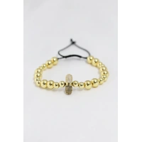 Gold Renk Çelik Zirkon Objeli Asansörlü Bileklik