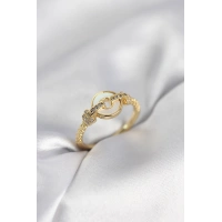 Gold Renk Daire Form Sedef ve Zirkon Taşlı Kadın Yüzük